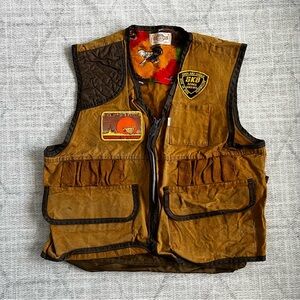 Vintage 1970s 1980s SafTbak Men’s Brown Outdoor Hunting Sheepskin Vest LARGE